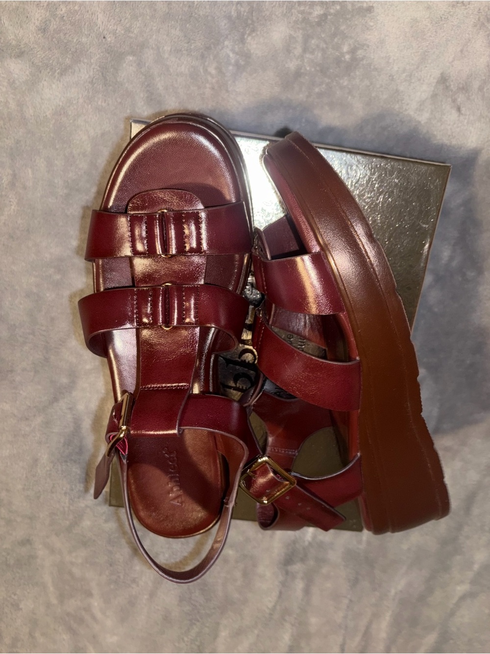 Abbleet Burgundy Wine Platform Wedge Sandals Women’s Size 9 Strappy - Picture 8 of 14
